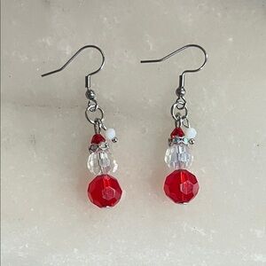 Holiday Santa Elegant Red and Silver Dangle Earrings